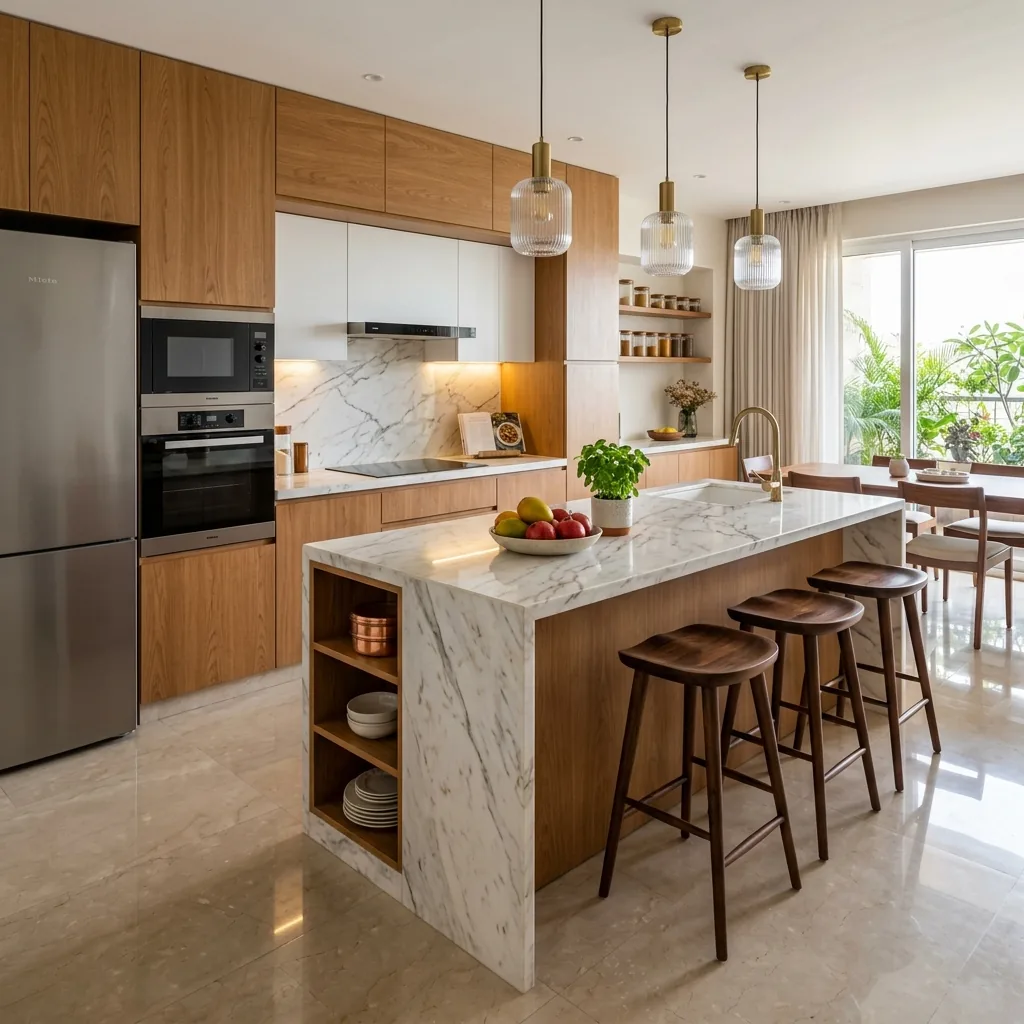 Premium modular kitchen with solid teak wood cabinetry